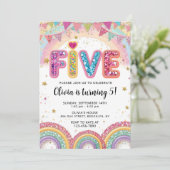 Editable Rainbow Sequin 5th Birthday Invitation Kaart (Staand voorkant)
