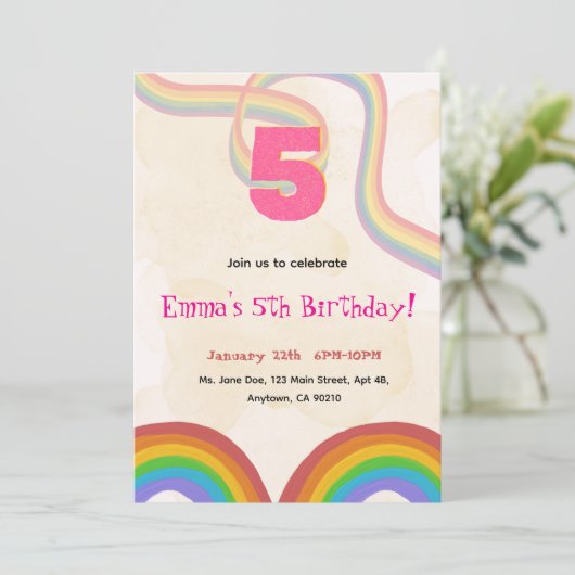 Editable Rainbow Sequin 5th Birthday invitation Kaart (Staand voorkant)