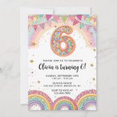 Editable Rainbow Sequin 6th Birthday Invitation Kaart (Voorkant)