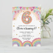 Editable Rainbow Sequin 6th Birthday Invitation Kaart (Staand voorkant)
