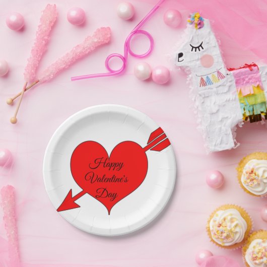 Editable Red Arrow Heart Valentijnsdag Papieren Bordje (Feest)