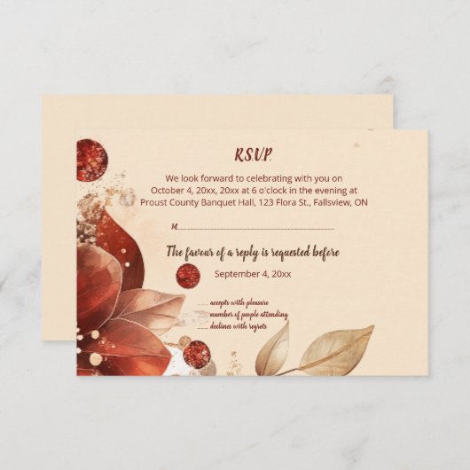 Editable Red Autumn Flowers RSVP Card (Voorkant / Achterkant)