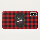 EDITABLE Red & Black Buffalo Plaid Monogrammed Case-Mate iPhone Case (Achterkant (horizontaal))