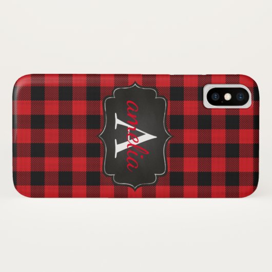 EDITABLE Red & Black Buffalo Plaid Monogrammed Case-Mate iPhone Case (Achterkant (horizontaal))