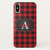 EDITABLE Red & Black Buffalo Plaid Monogrammed Case-Mate iPhone Case (Achterkant)