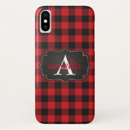 EDITABLE Red & Black Buffalo Plaid Monogrammed Case-Mate iPhone Case