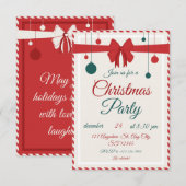 Editable Red Bow Holiday Gathering Invitation  Kaart (Voorkant / Achterkant)