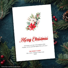 Editable Red Poinsettia Vintage Greeting Card Feestdagenkaart