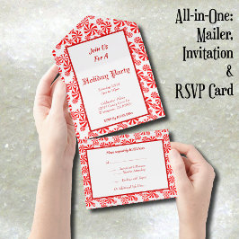 Editable Red White Peppermint All in One Invite All In One Uitnodiging