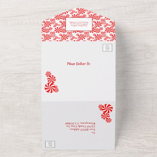 Editable Red White Peppermint All in One Invite Uitnodiging (Buitenkant)