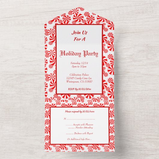 Editable Red White Peppermint All in One Invite Uitnodiging (Binnen)