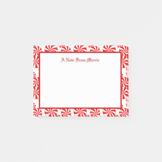 Editable Red White Peppermint Pattern Holiday Post-it® Notes (Voorkant)