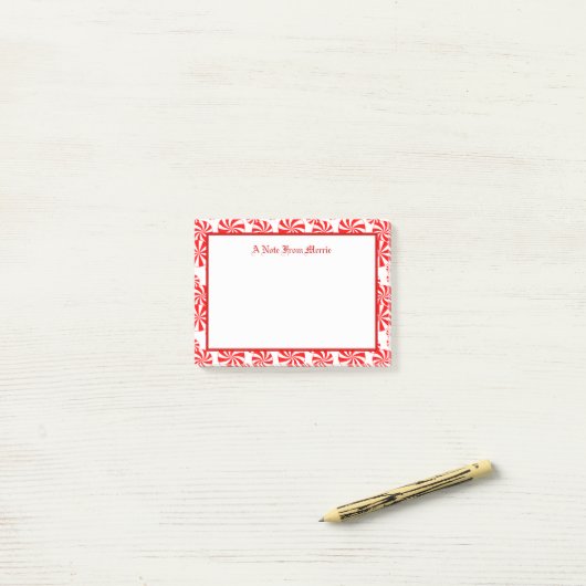 Editable Red White Peppermint Pattern Holiday Post-it® Notes (Op bureau)