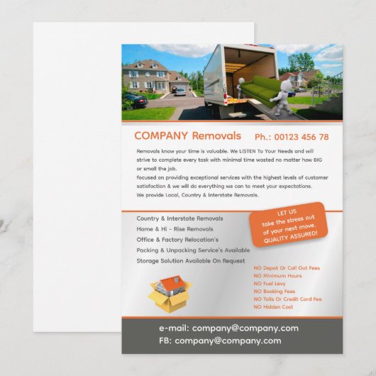 Editable Removal Services Flyer Template Kaart (Voorkant / Achterkant)
