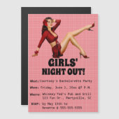 Editable Retro Girl Girls Night Out Uitnodiging Magnetische Uitnodiging (Voorkant / Achterkant)