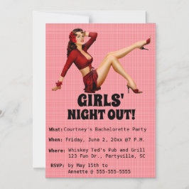Editable Retro Girl Girls Night Out Uitnodiging Magnetische Uitnodiging