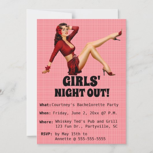 Editable Retro Girl Girls Night Out Uitnodiging Magnetische Uitnodiging (Voorkant)