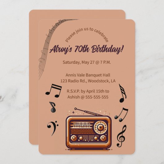 Editable Retro Radio Music Birthday Kaart (Voorkant / Achterkant)
