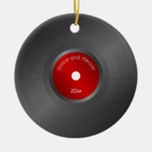 Editable Retro Vinyl Record Kerstmis Keramisch Ornament