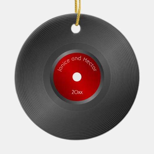 Editable Retro Vinyl Record Kerstmis Keramisch Ornament (Voorkant)