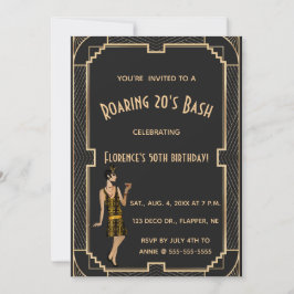 Editable Roaring 20s Birthday Bash Party Kaart