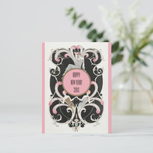 Editable  Roaring Twenties Happy Nieuwjaar Briefkaart (Staand voorkant)