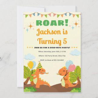 Editable Roarsome Dinosaur Birthday Invitation Kaart