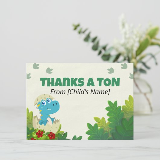Editable Roarsome Dinosaur Thank You Card Bedankkaart (Staand voorkant)