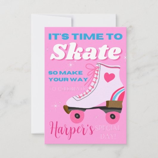 Editable Roller Skating Birthday Party Digital Kaart (Voorkant)
