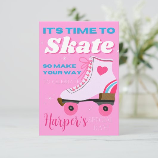 Editable Roller Skating Birthday Party Digital Kaart (Staand voorkant)