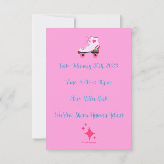 Editable Roller Skating Birthday Party Digital Kaart (Achterkant)