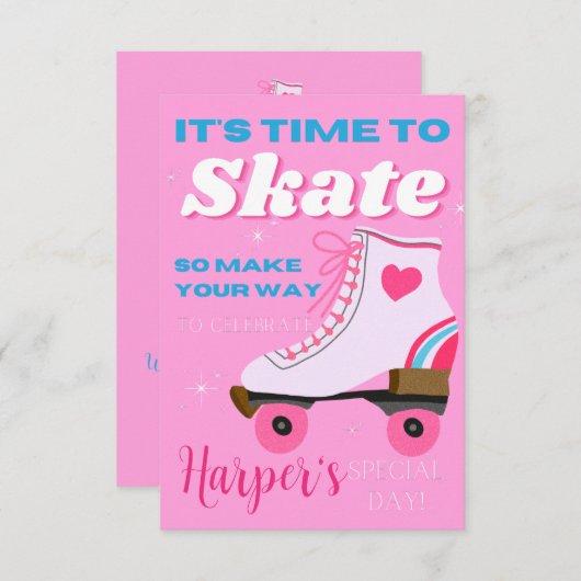 Editable Roller Skating Birthday Party Digital Kaart (Voorkant / Achterkant)