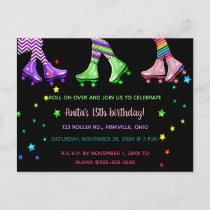 Editable Roller Skating Birthday Party Uitnodiging Briefkaart