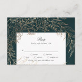 Editable Romantic Flower Wreath Emerald Gold Foil RSVP Kaartje (Voorkant)