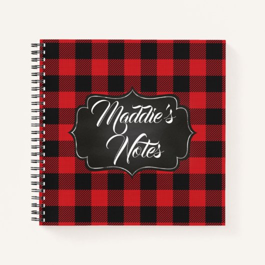 EDITABLE rood & zwart Buffalo Plaid Gepersonalisee Notitieboek (Voorkant)