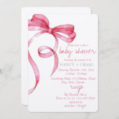 EDITABLE Roze Bow Invitation voor Baby shower Kaart (Voorkant / Achterkant)