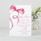 EDITABLE Roze Bow Invitation voor Baby shower Kaart (Staand voorkant)
