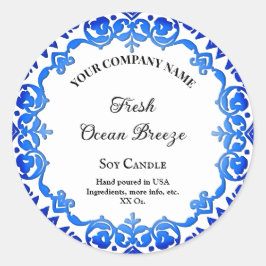 Editable Rustic Blue Floral Candle Label