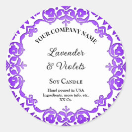 Editable Rustic Paars Floral Candle Ronde Sticker