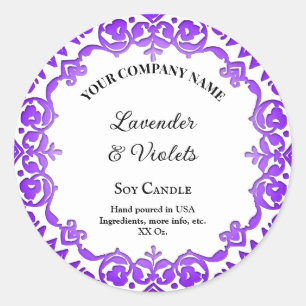 Editable Rustic Paars Floral  Candle Ronde Sticker