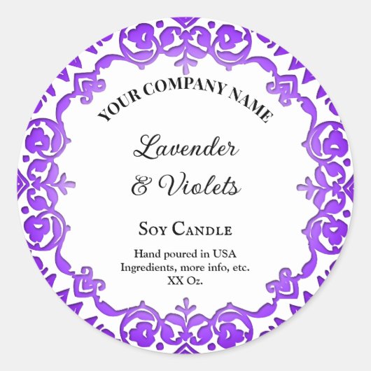 Editable Rustic Paars Floral  Candle Ronde Sticker (Voorkant)