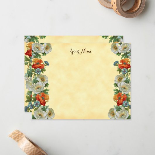 Editable Rustic Poppy and Cornflower Faux Canvas Notitiekaartje (Voorkant / Achterkant in situ)