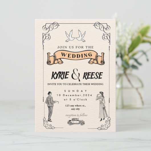 Editable Rustic Wedding Invitation Set & RSVP Bund Kaart (Staand voorkant)