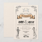 Editable Rustic Wedding Invitation Set & RSVP Bund Kaart (Voorkant / Achterkant)