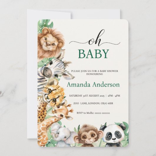 Editable Safari Baby Shower Invitation Template Kaart (Voorkant)