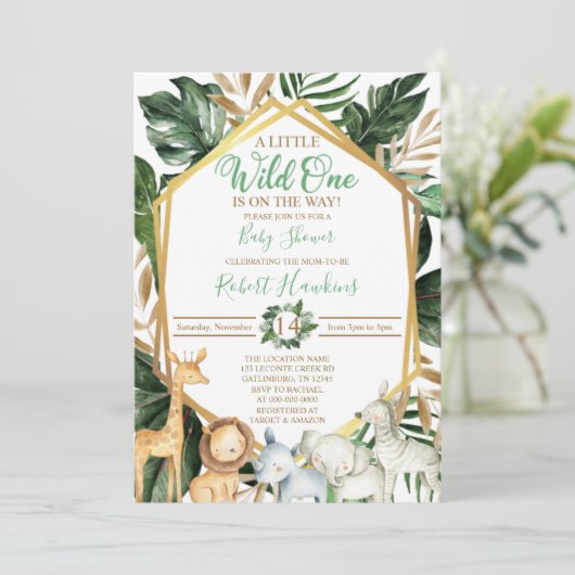 EDITABLE Safari baby shower-uitnodiging Kaart (Staand voorkant)