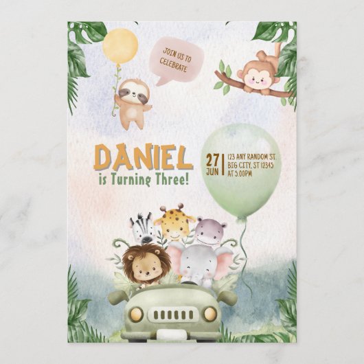 Editable Safari Birthday Invitation Kaart (Voorkant)
