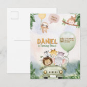 Editable Safari Birthday Invitation Uitnodiging Briefkaart (Voorkant / Achterkant)