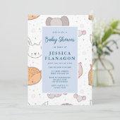 Editable Safari Oerwoud Animal Blue Baby shower Kaart (Staand voorkant)