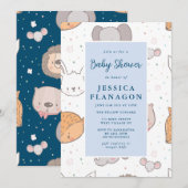 Editable Safari Oerwoud Animal Blue Baby shower Kaart (Voorkant / Achterkant)